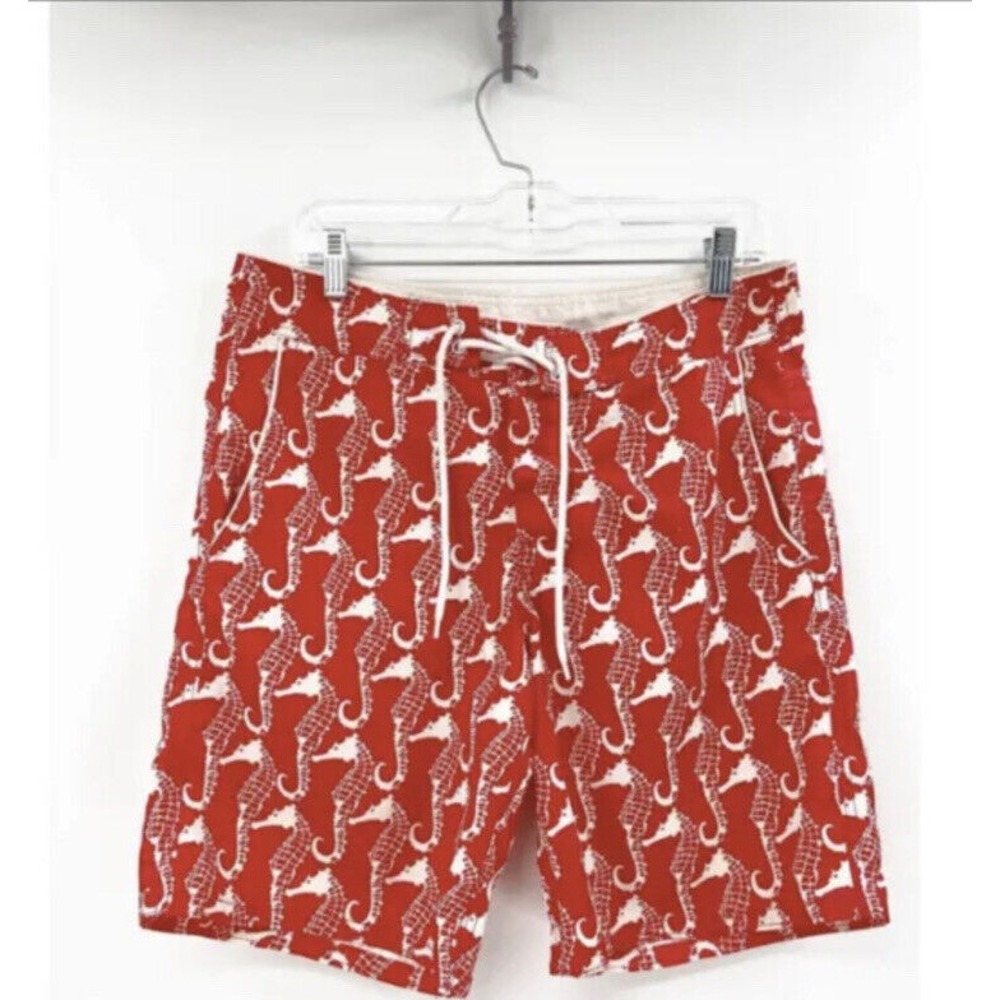 Bonobos Swim Shorts Mens‎ 32 x 9" Red Seahorse Board Trunks Casual